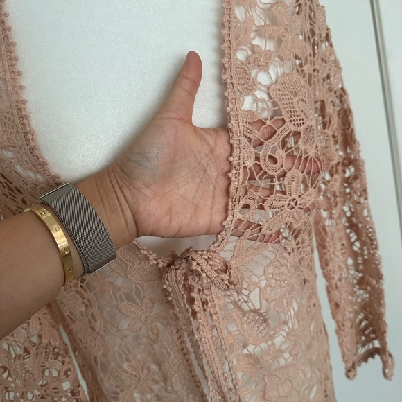 Chicos Cardigan Womens Pink Crochet Lace 30 Year Anniversary Boho Artsy Sz 0 Sm - Picture 5 of 6